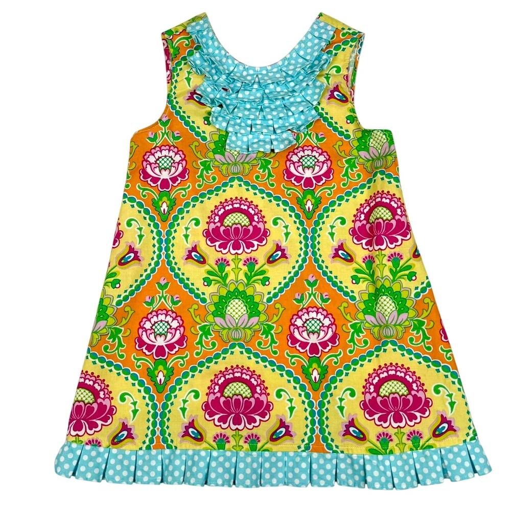 Elizabeth Cate Girls Floral Cotton Dress Ruffle Made in USA 4T